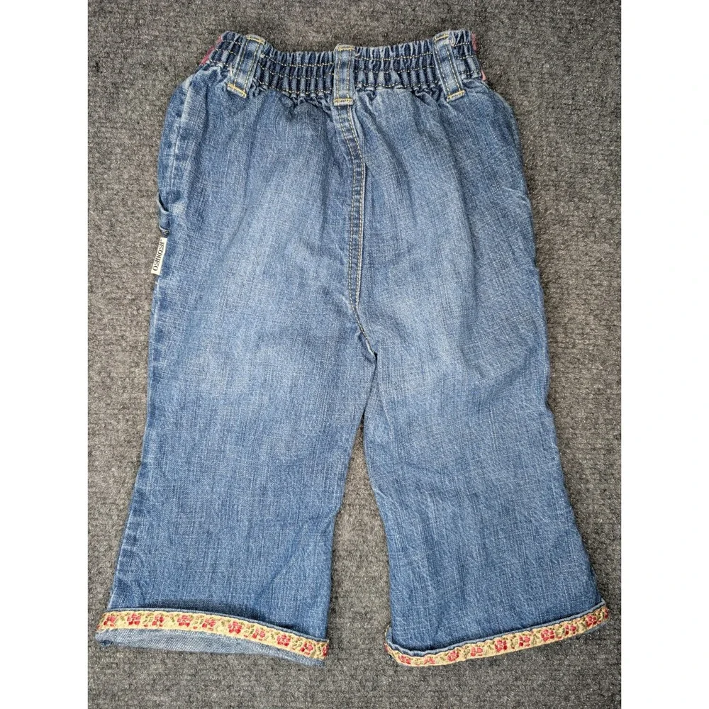 OshKosh Girls Size 12 Months Denim Heart‎ Knee Ribbon Pants Pink